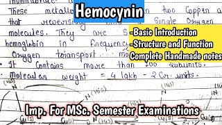 HEMOCYANIN  Deoxyhemocynin and Oxyhemocynin  Bioenergetics  complete handmade notes for MSc [upl. by Otit]