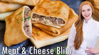 EASY Meat amp Cheese Stuffed Blini Recipe  Russian Appetizer Recipe [upl. by Akyre]