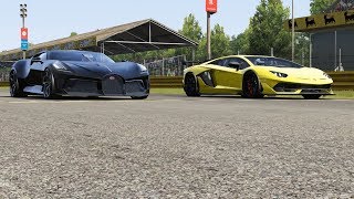 Bugatti La Voiture Noire vs Lamborghini Aventador SVJ at Monza Full Course [upl. by Marielle772]