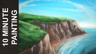 Painting Rocky Cliffs on the Ocean with Acrylics in 10 Minutes [upl. by Ettevad]