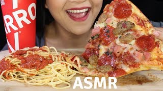 Asmr SBARRO MEAT PIZZA and SPAGHETTI Eating Sounds NO TALKING [upl. by Enitsua]