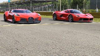 Bugatti La Voiture Noire vs Ferrari LaFerrari at Monza Full Course [upl. by Ltihcox]