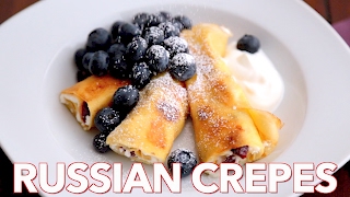 Russian Crepes with Cheese Nalesniki  Natashas Kitchen [upl. by Roland531]