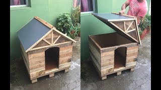 CASA para PERRO de PALLETS DIY PALLET DOG HOUSE [upl. by Airyt869]