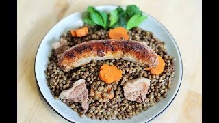 Slow cooked Green Lentils amp Sausage  French Bistro Recipes [upl. by Yauqaj]