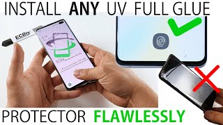 How to install any UV Full Glue tempered glass screen protector amp keep fingerprint sensor function [upl. by Flavio929]