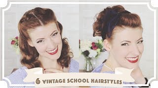 6 Easy Vintage 1950s Back To School Hairstyles CC [upl. by Eigroeg]